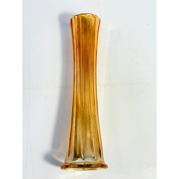Swung Swing Bud Vase Vintage Light Peach Orange Amber Iridescent Home Decor - Picture 3 of 11